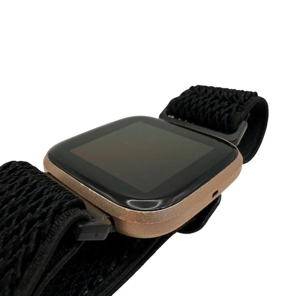Fitbit Versa Smartwatch Rose Gold Aluminum Black Woven Band + Charger - Picture 3 of 12